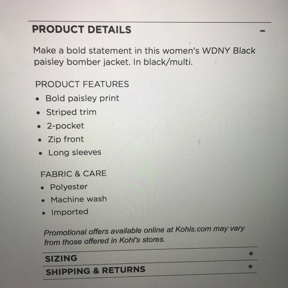 ⬇️WDNY Women's Paisley Bomber Jacket NWT - Picture 5 of 5